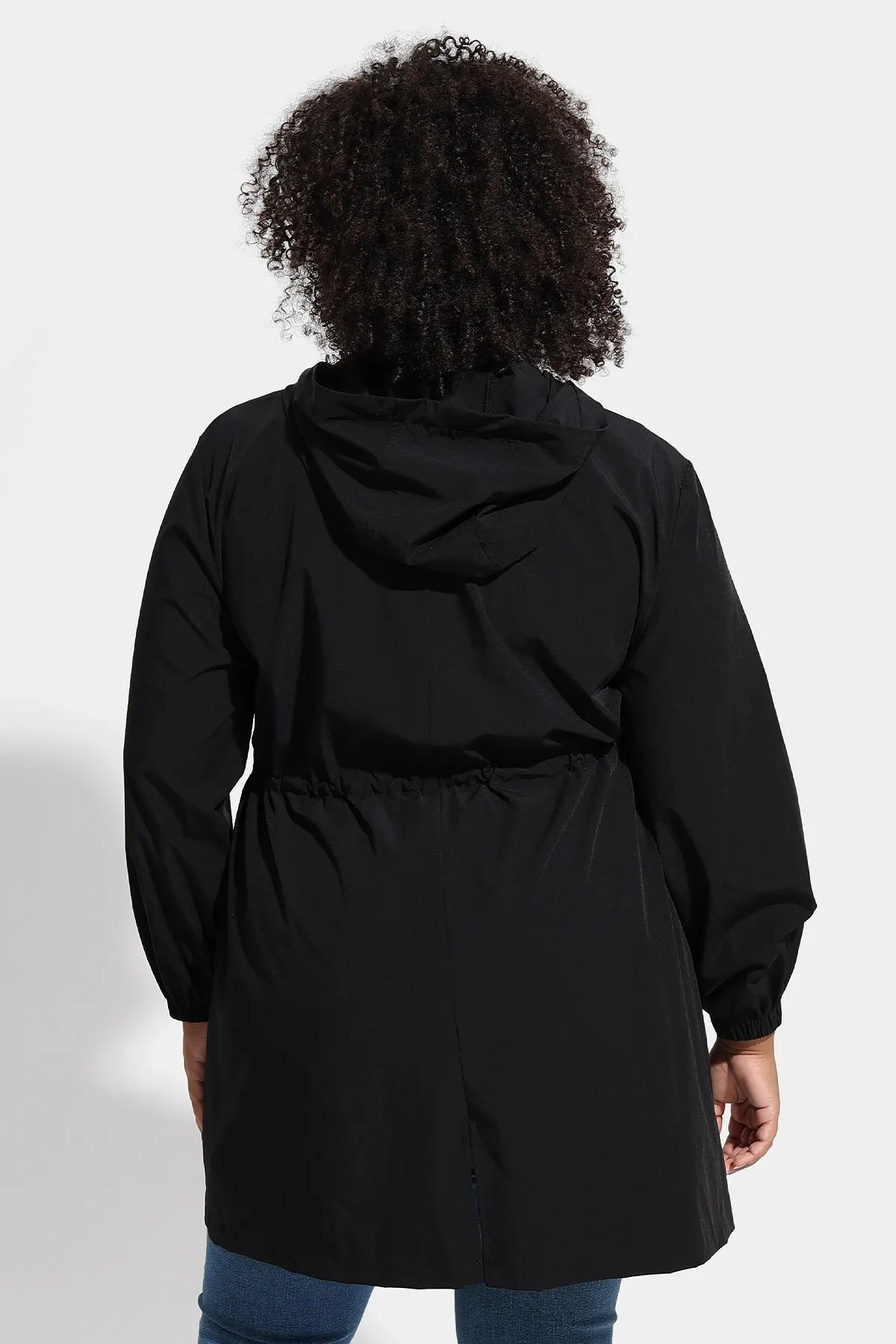 Drawstring Elastic Waist Hooded Coat with Pockets