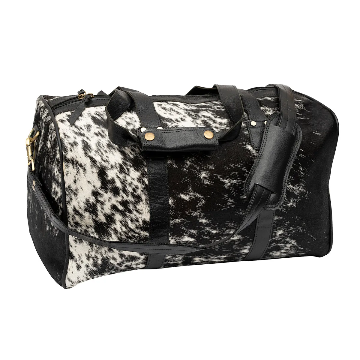 Duffle Bag, Genuine Hair on Cowhide Leather, Black or Brown