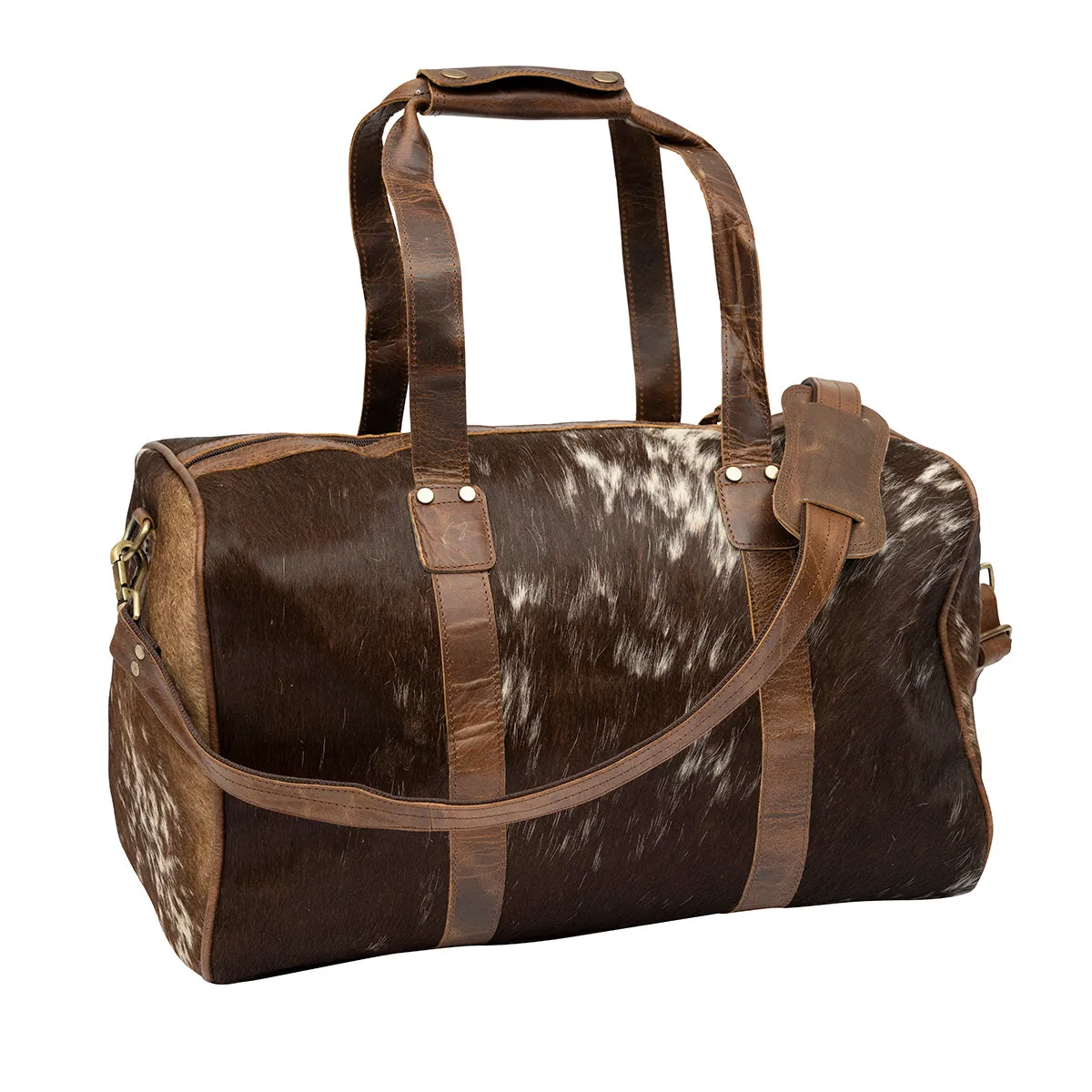 Duffle Bag, Genuine Hair on Cowhide Leather, Black or Brown