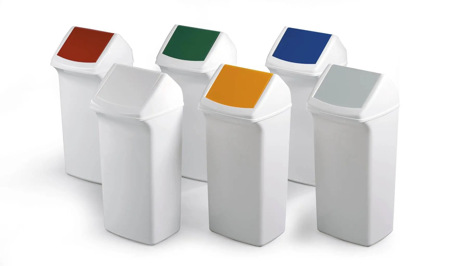 Durable DURABIN Contemporary White Square Recycling Bin   Red Swing Lid | 40L