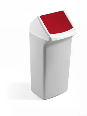 Durable DURABIN Contemporary White Square Recycling Bin   Red Swing Lid | 40L