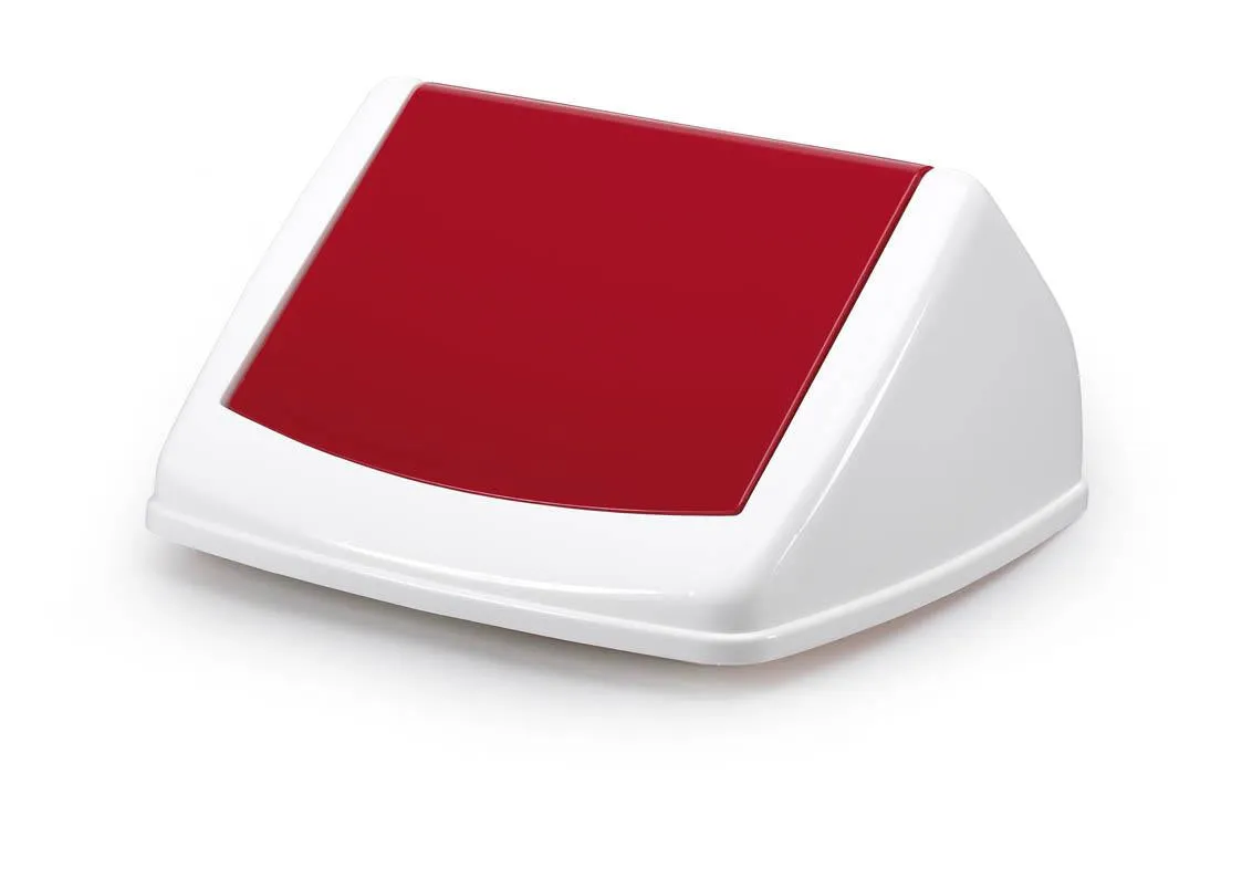 Durable DURABIN Contemporary White Square Recycling Bin   Red Swing Lid | 40L