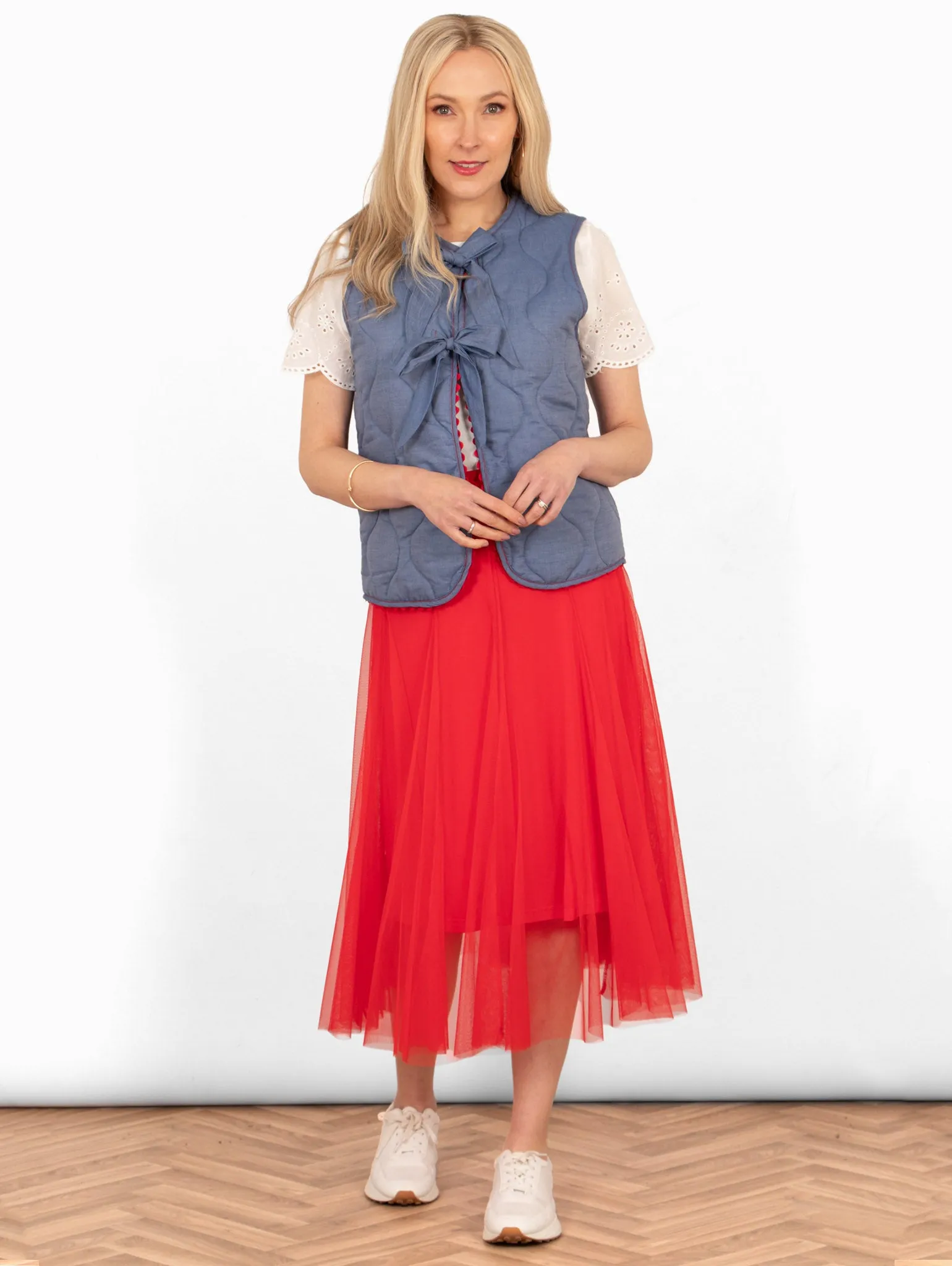 Eden Tulle Midaxi Swing Skirt- Red