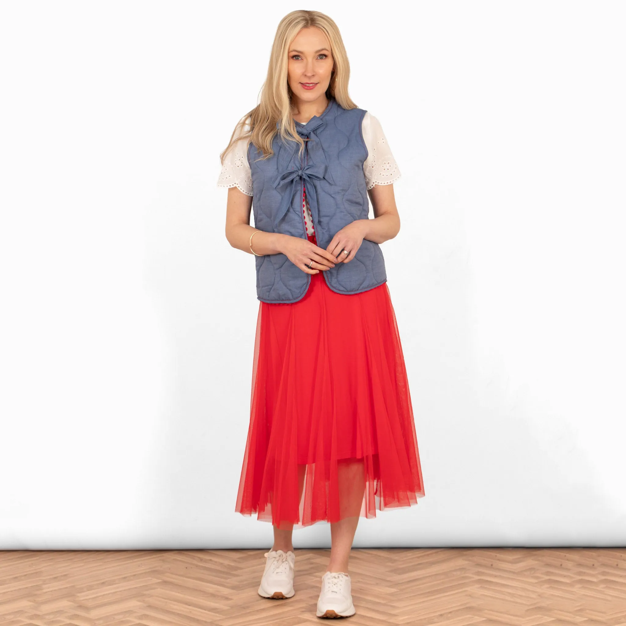 Eden Tulle Midaxi Swing Skirt- Red