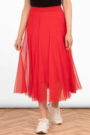 Eden Tulle Midaxi Swing Skirt- Red