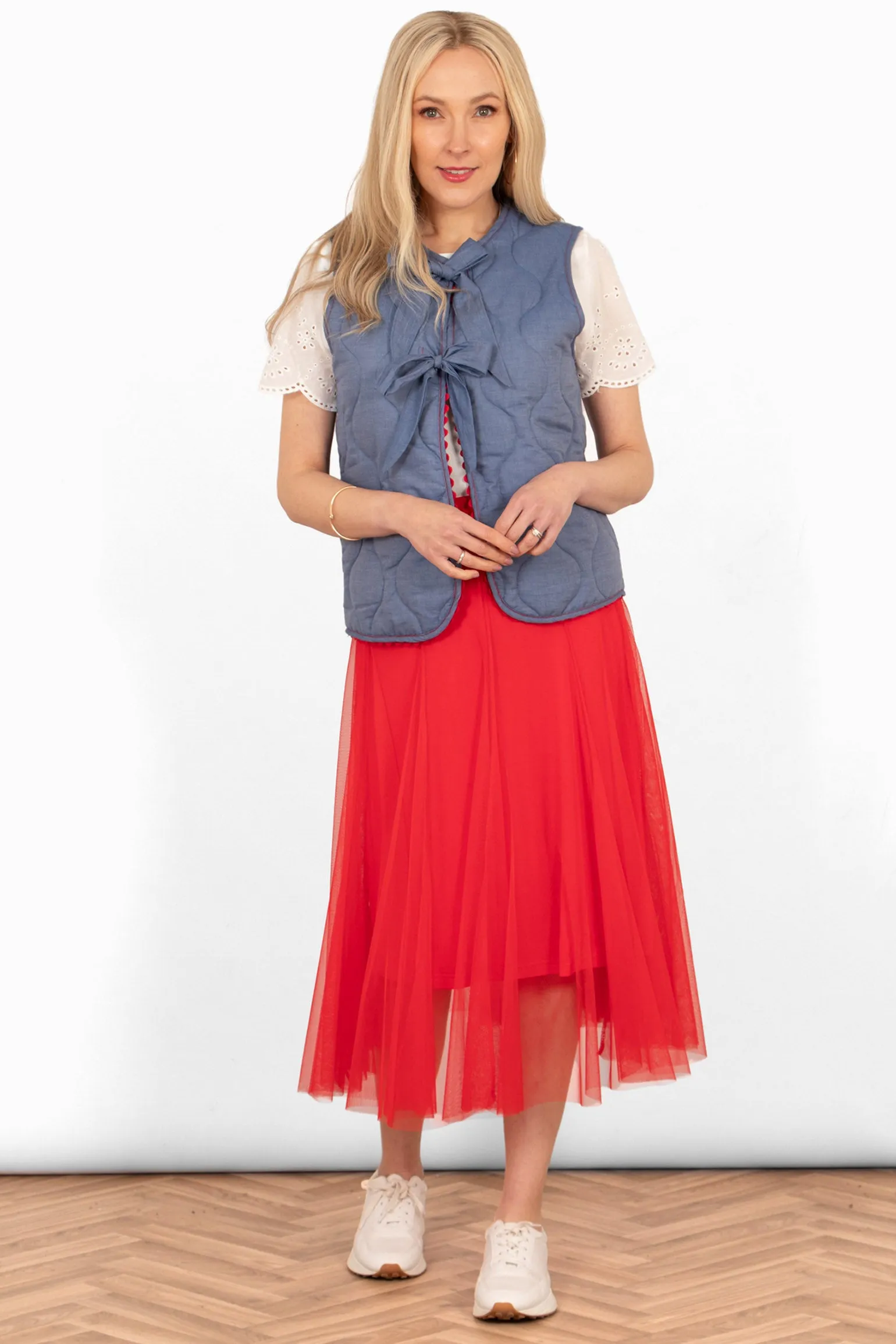 Eden Tulle Midaxi Swing Skirt- Red