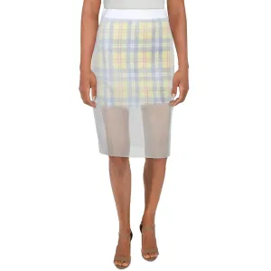 English Factory Womens Mesh Plaid Pencil Skirt
