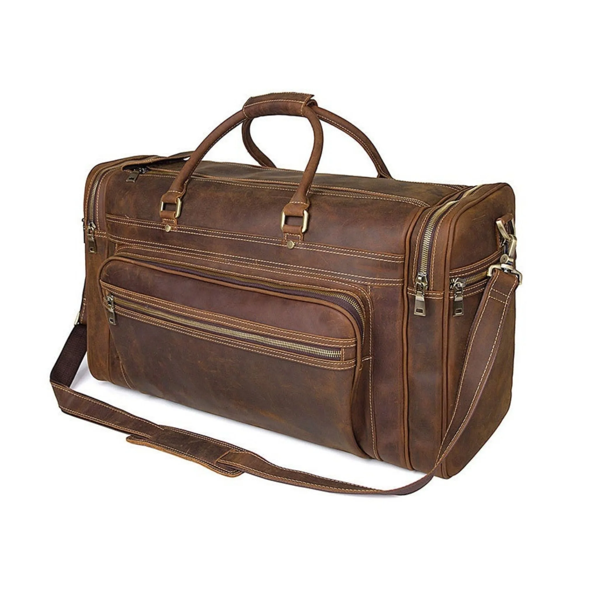 Extra Large Vintage Leather Travel Duffle Bag