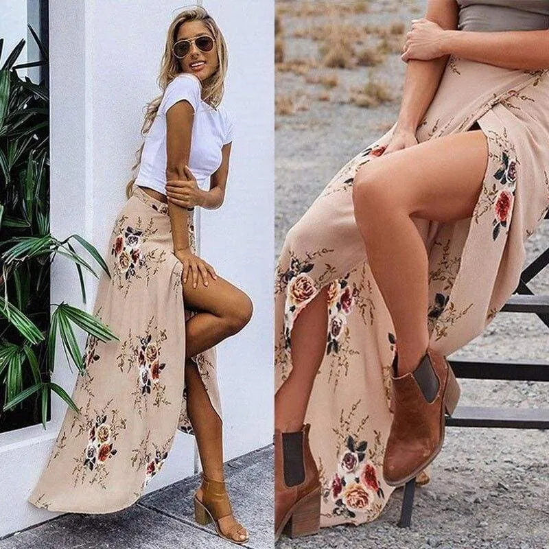 FashionSierra - New Women Summer Hight Waist Maxi Skirt Ladies Fashion Pleated Beach Long Casual Boho Floral Skirt Sundress