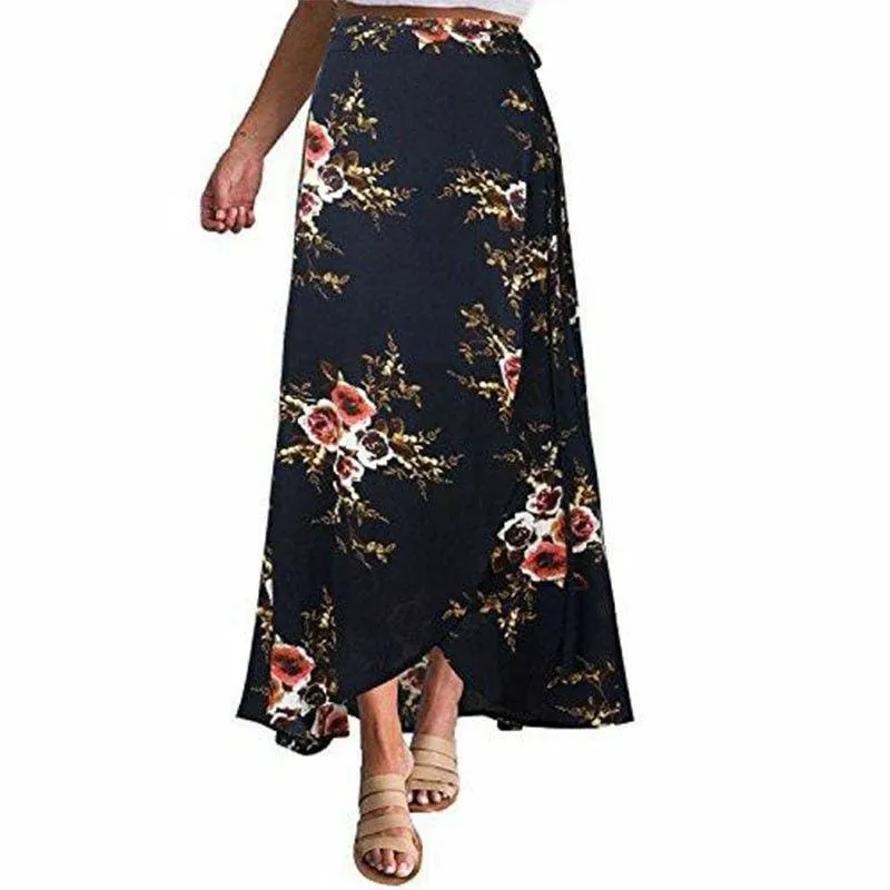 FashionSierra - New Women Summer Hight Waist Maxi Skirt Ladies Fashion Pleated Beach Long Casual Boho Floral Skirt Sundress