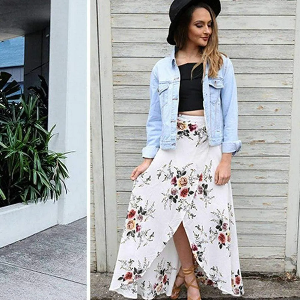 FashionSierra - New Women Summer Hight Waist Maxi Skirt Ladies Fashion Pleated Beach Long Casual Boho Floral Skirt Sundress