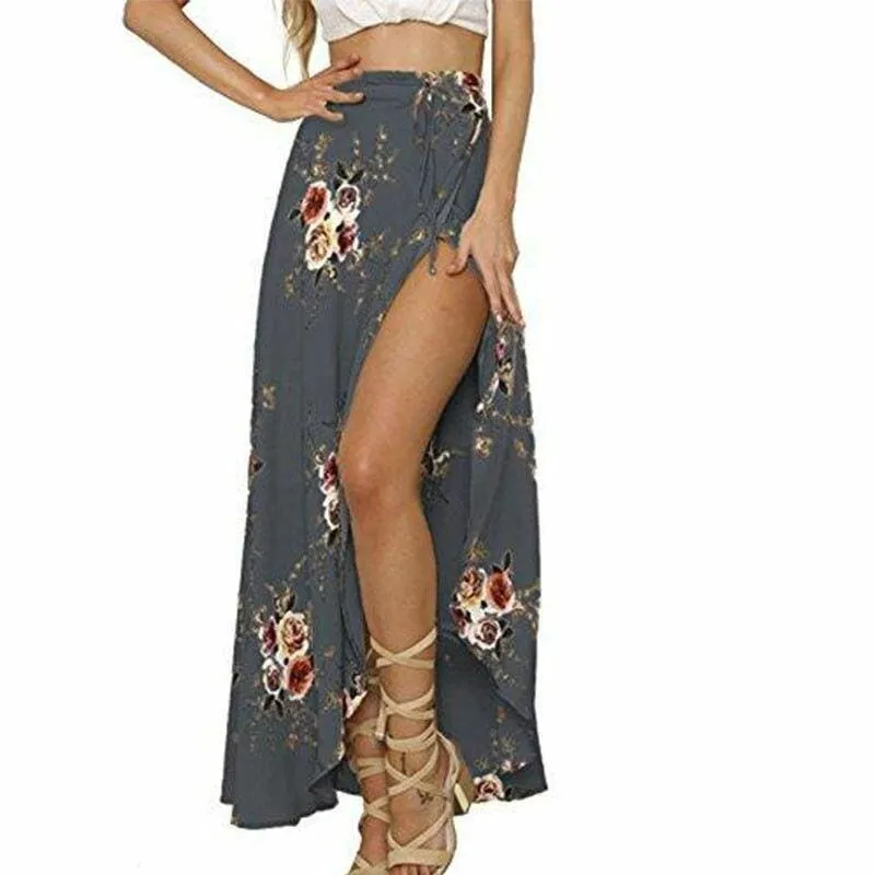 FashionSierra - New Women Summer Hight Waist Maxi Skirt Ladies Fashion Pleated Beach Long Casual Boho Floral Skirt Sundress