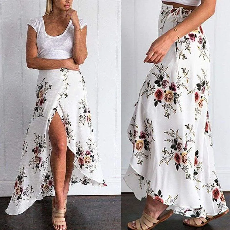 FashionSierra - New Women Summer Hight Waist Maxi Skirt Ladies Fashion Pleated Beach Long Casual Boho Floral Skirt Sundress