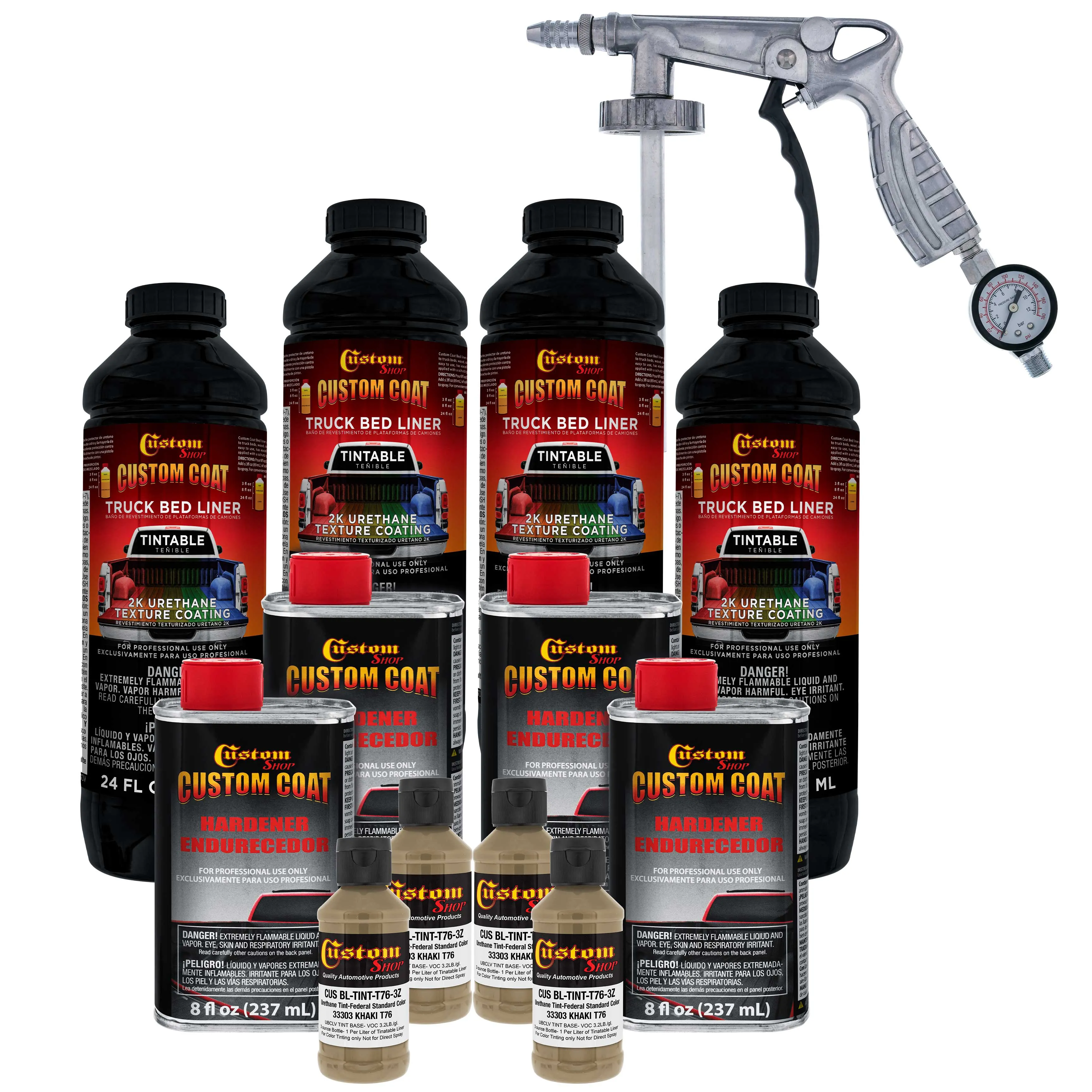Federal Standard Color #33303 Khaki T76 Urethane Spray-On Truck Bed Liner, 1 Gallon Kit, Spray Gun & Regulator - Durable Textured Protective Coating