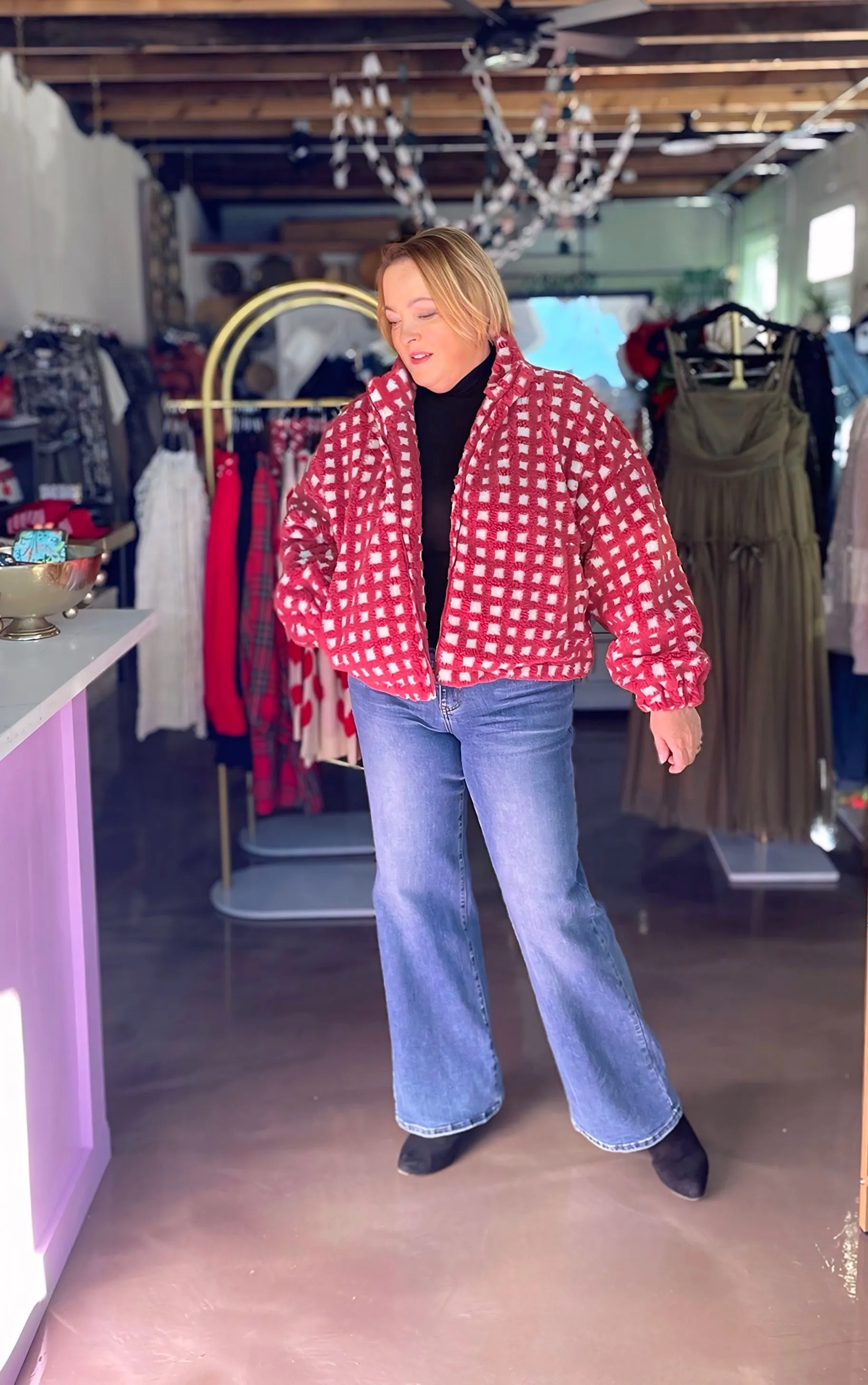 Fern Fuzzy Checked Sherpa