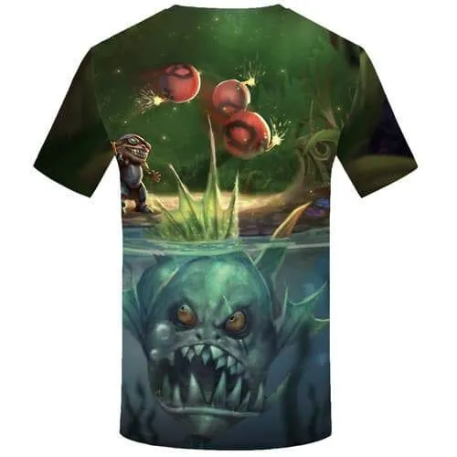Fish T shirts Men League Of Legends Tshirts Novelty Piranha Tshirts Casual Game Tshirt Printed War Tshirt Anime Short Sleeve