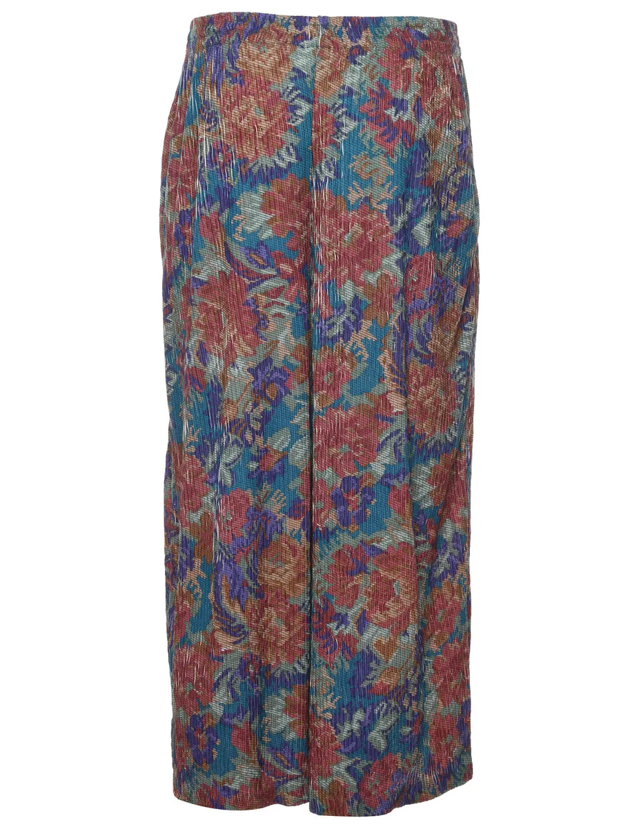 Floral Print Multi-Colour Wide Leg Trousers - W26 L21