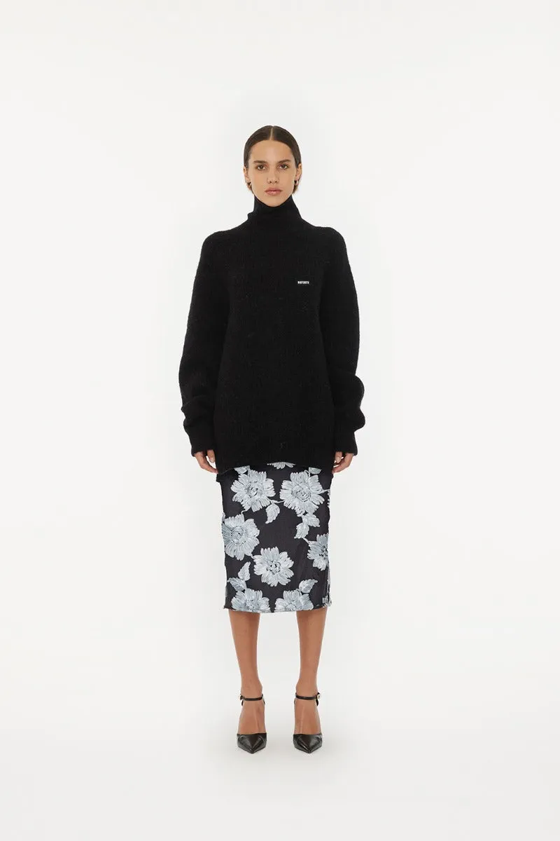 Flower Mesh Pencil Skirt Gray Pinstripe