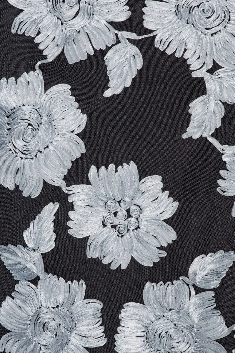 Flower Mesh Pencil Skirt Gray Pinstripe