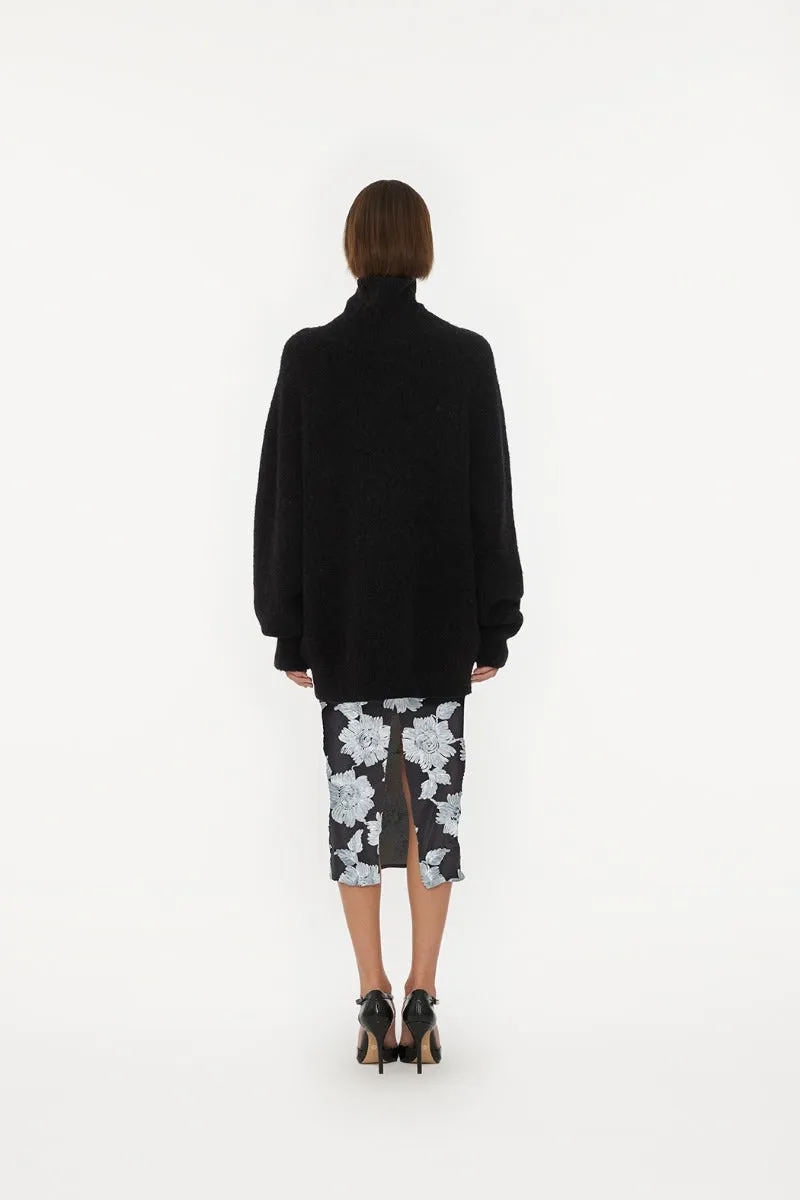 Flower Mesh Pencil Skirt Gray Pinstripe