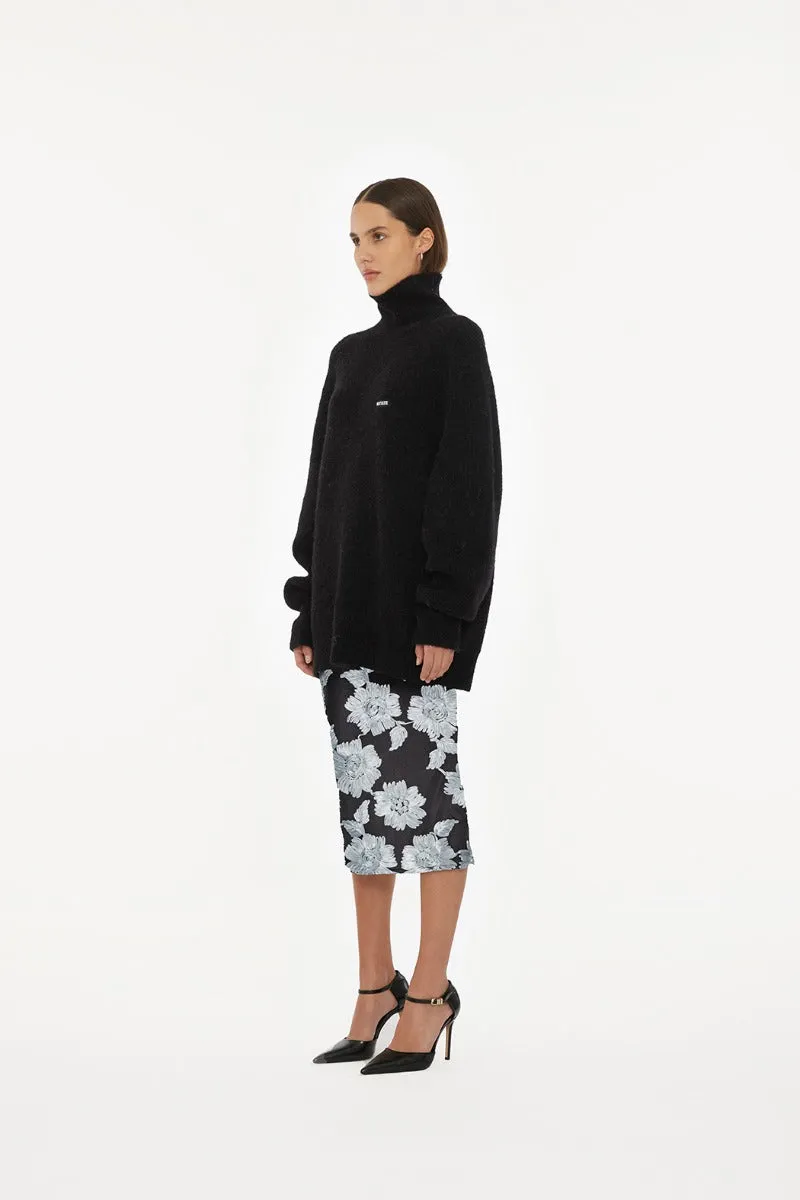 Flower Mesh Pencil Skirt Gray Pinstripe