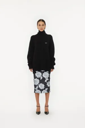 Flower Mesh Pencil Skirt Gray Pinstripe
