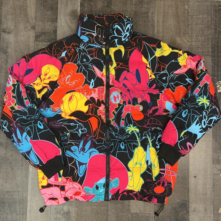 Freeze max- multi color looney tune bubble coat