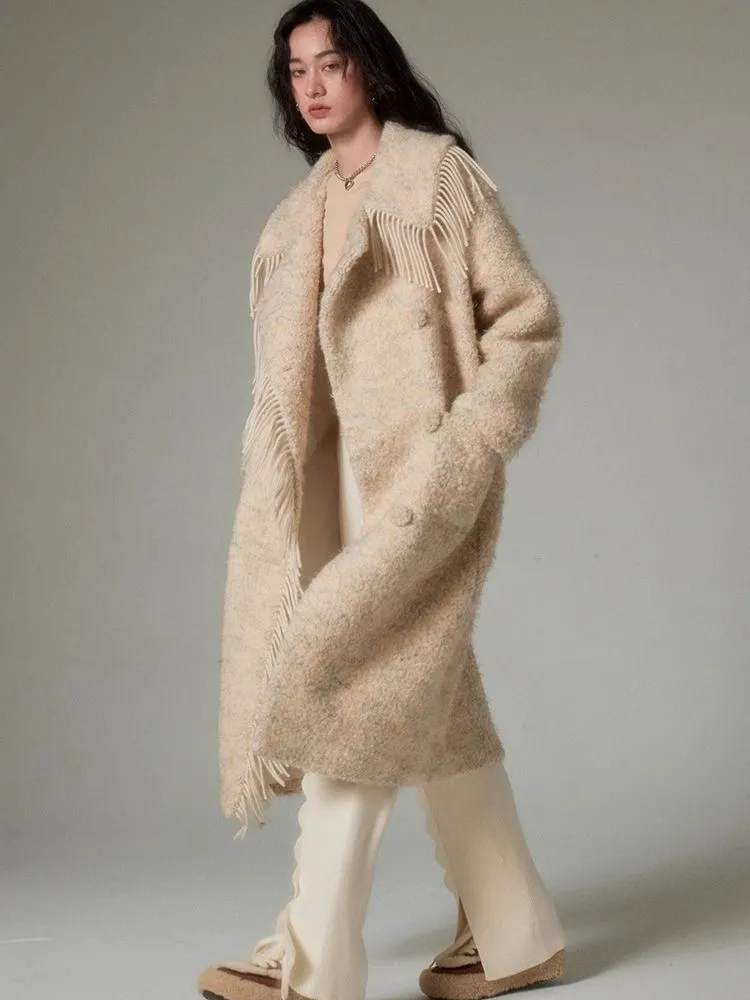 Fringe collar silhouette cashmere tweed coat【s0000004875】