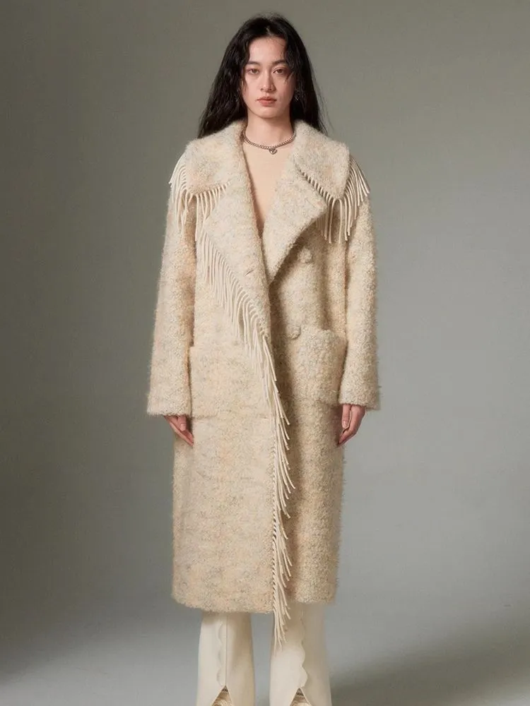 Fringe collar silhouette cashmere tweed coat【s0000004875】