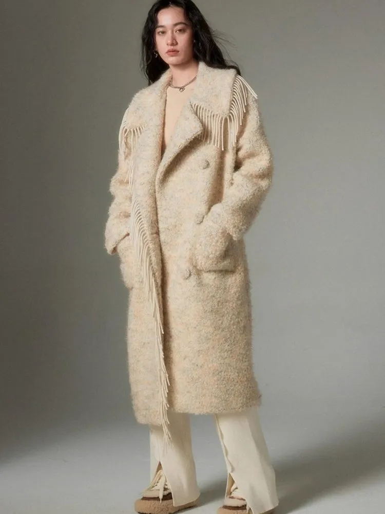Fringe collar silhouette cashmere tweed coat【s0000004875】