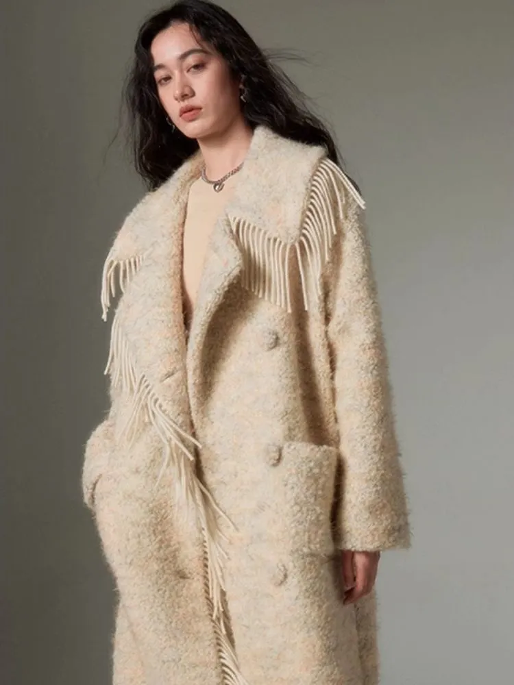 Fringe collar silhouette cashmere tweed coat【s0000004875】