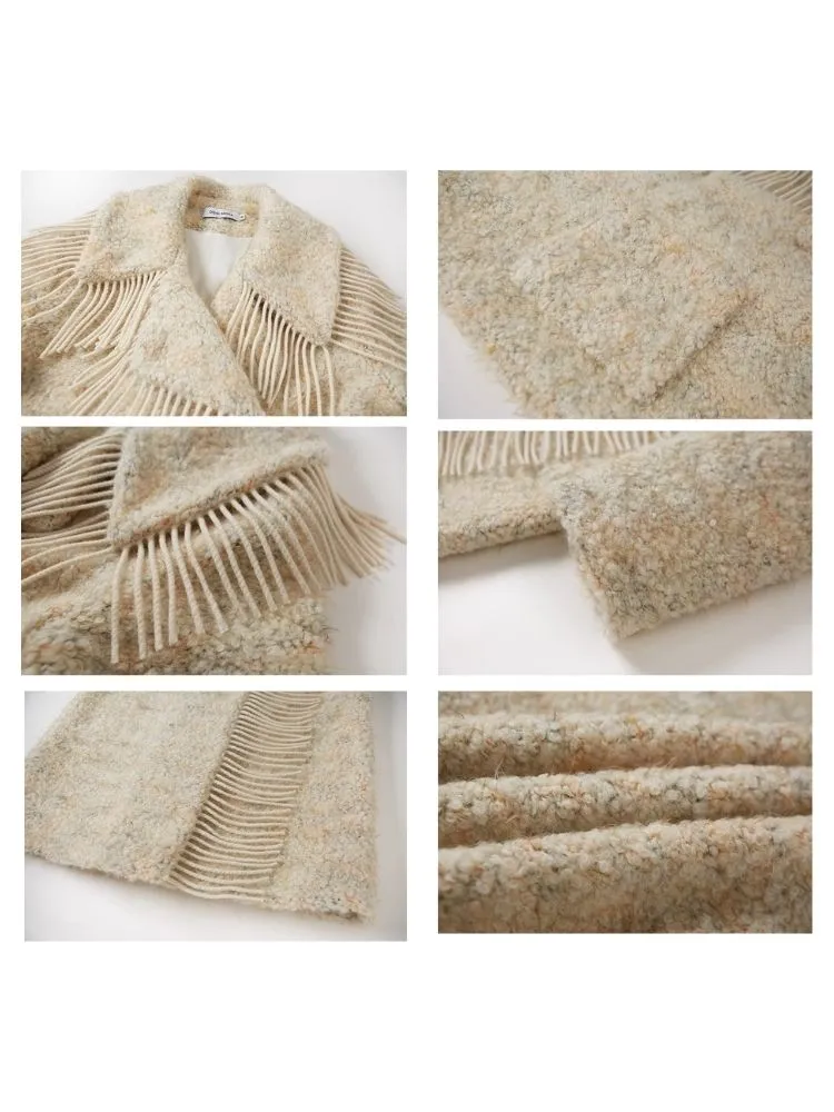 Fringe collar silhouette cashmere tweed coat【s0000004875】