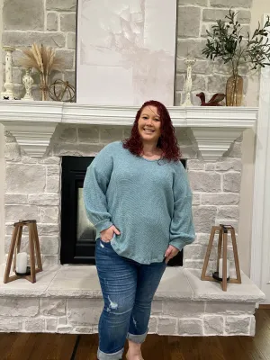 Fully into you Waffle Knit Sweater - Blue