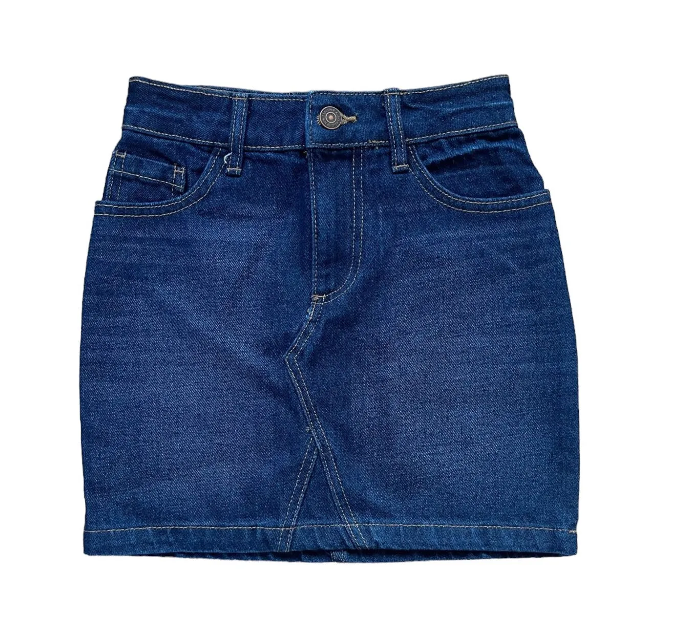 Girls Mid Blue & White High Rise Cotton Denim Jeans Mini Skirts