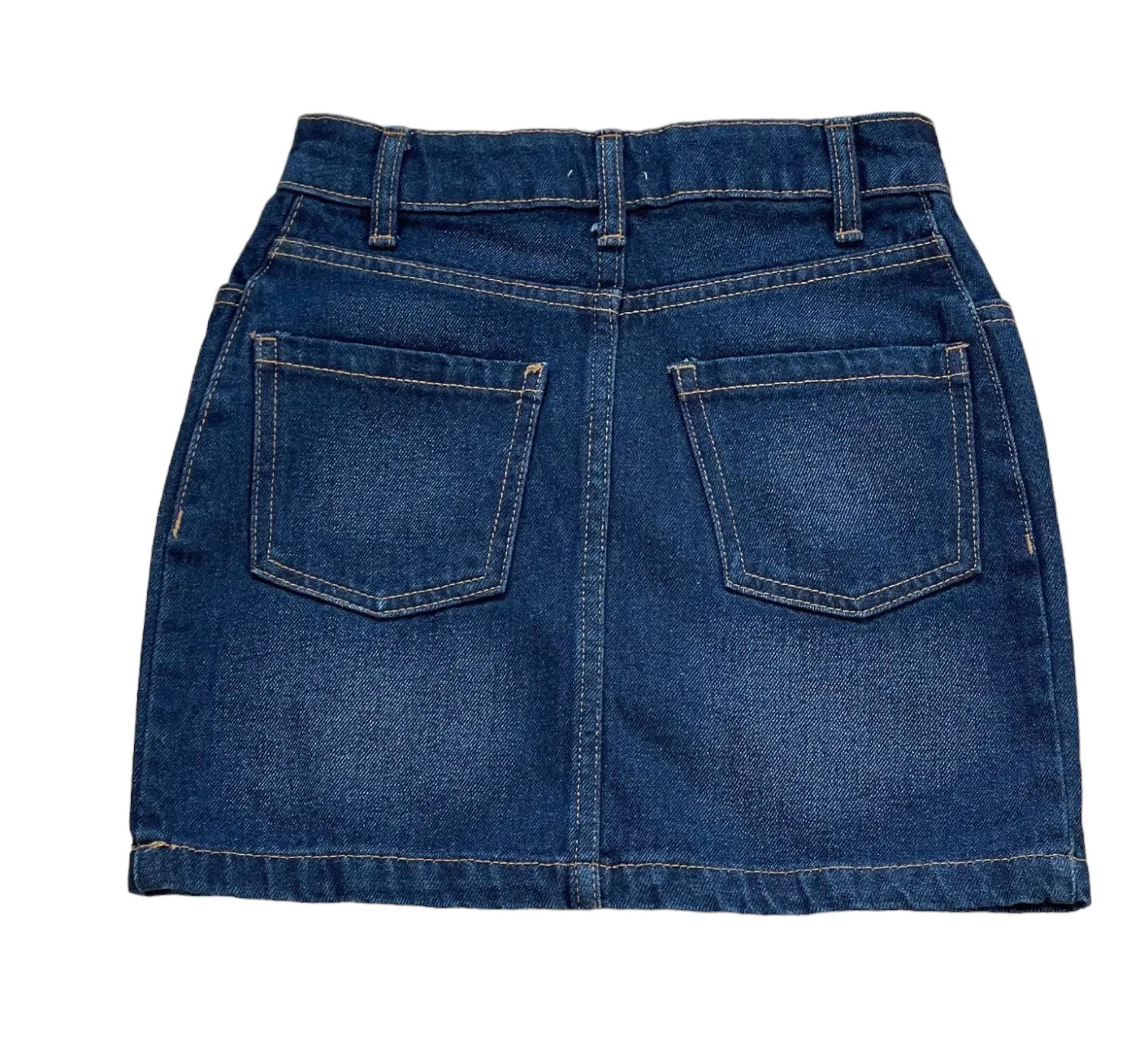 Girls Mid Blue & White High Rise Cotton Denim Jeans Mini Skirts
