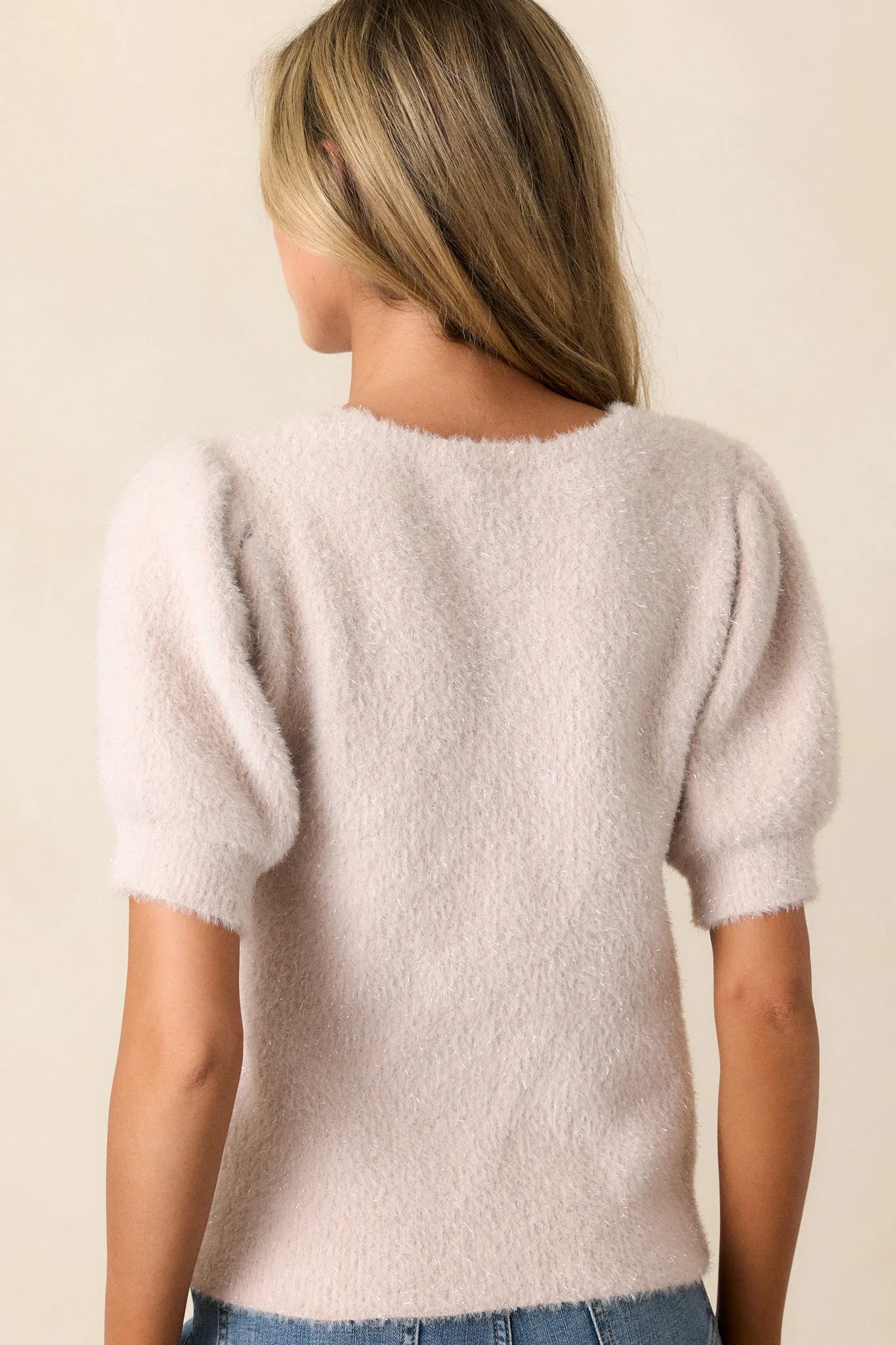 Glittering Dreams Light Mauve Short Sleeve Sweater