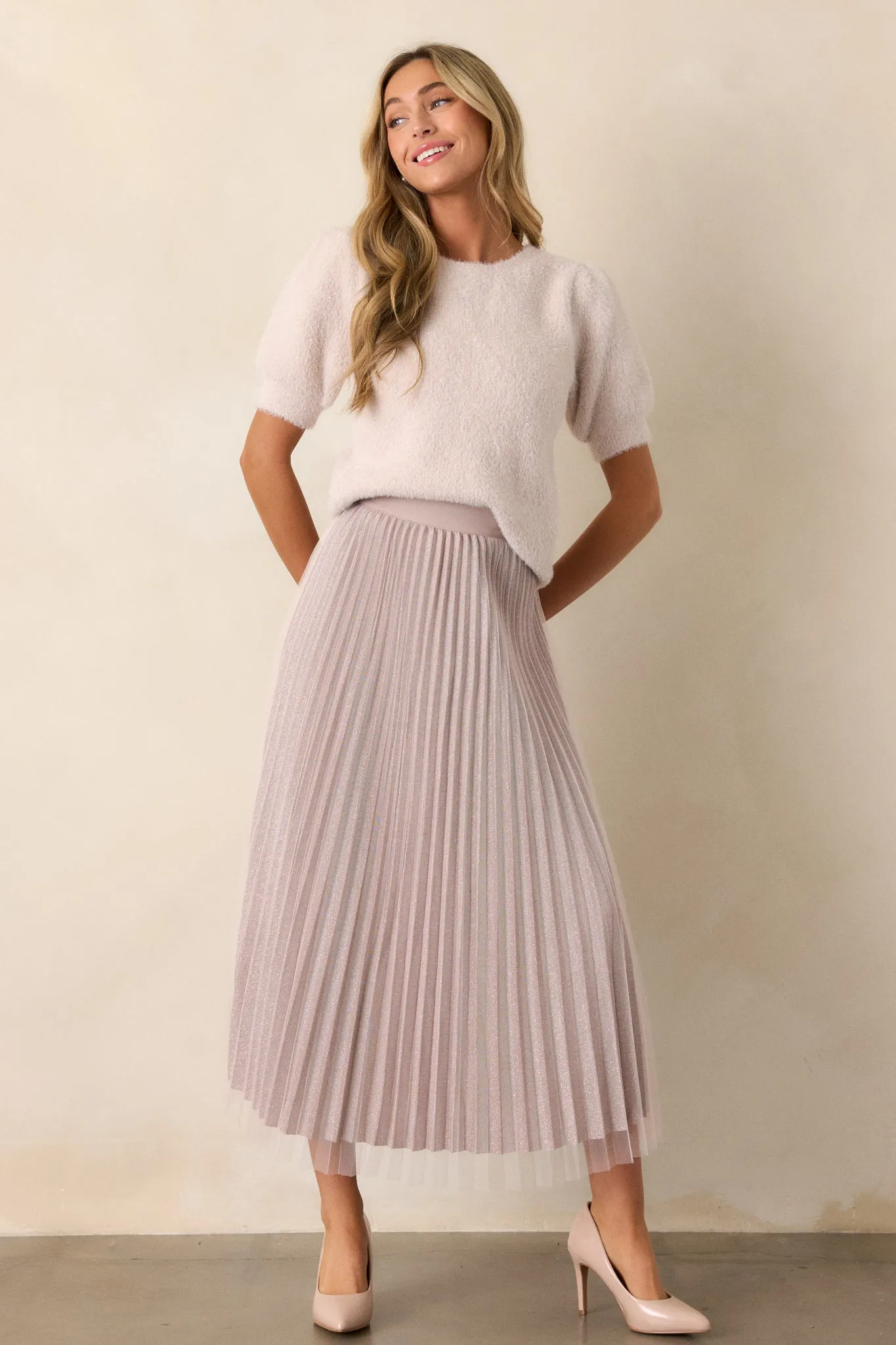 Glittering Dreams Light Mauve Short Sleeve Sweater