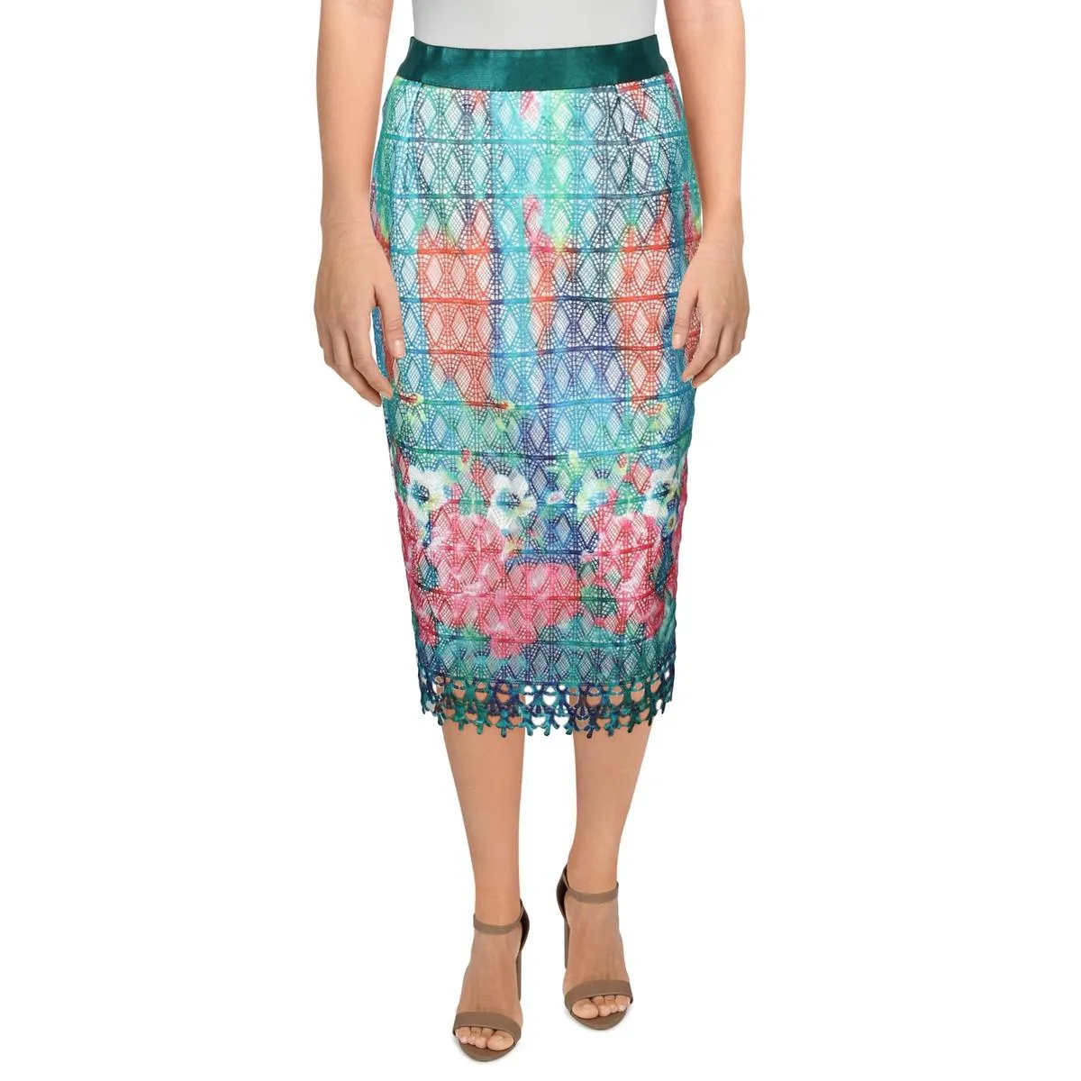 Gracia Womens Lace Midi Pencil Skirt