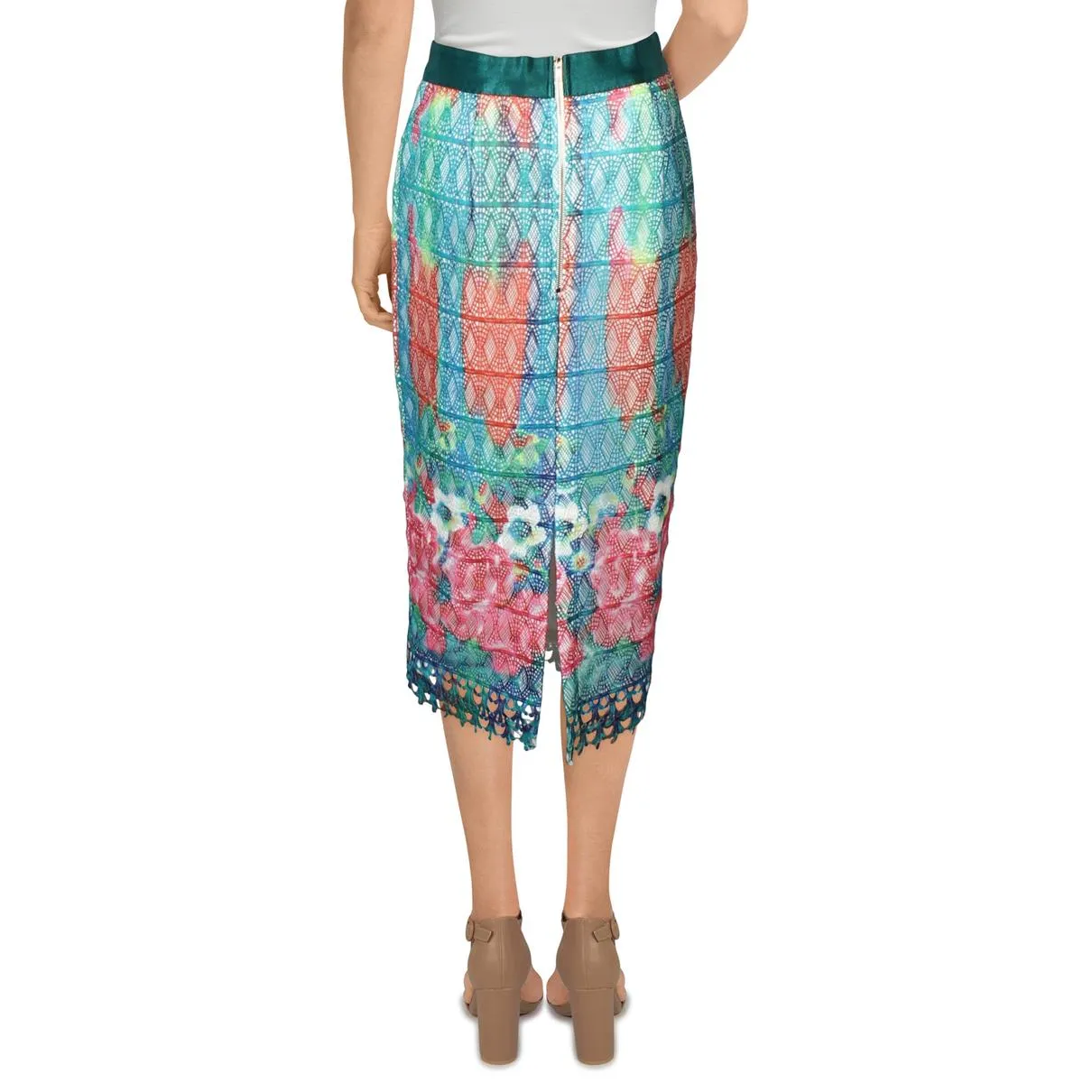 Gracia Womens Lace Midi Pencil Skirt
