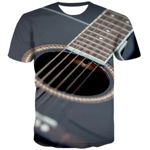 Guitar T-shirt Men Music Tshirt Anime Wooden T-shirts Graphic Metal Tshirts Cool