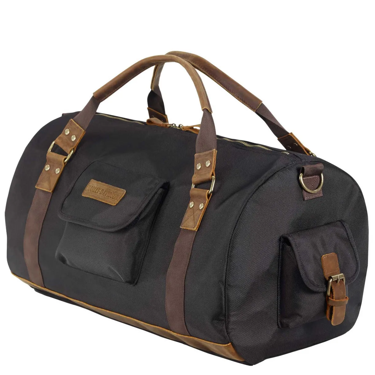 Harley-Davidson 21" Ponderosa Ballistic & Genuine Leather Duffel Bag, Black 90221