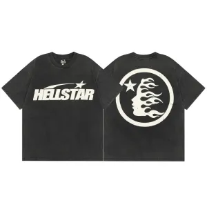 Hellstar T Shirt Simple Distressed Star Portrait Printing Casual Loose