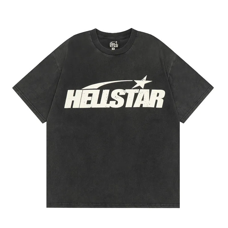 Hellstar T Shirt Simple Distressed Star Portrait Printing Casual Loose