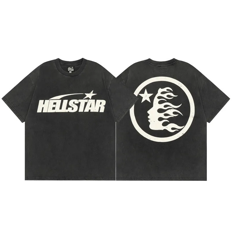 Hellstar T Shirt Simple Distressed Star Portrait Printing Casual Loose