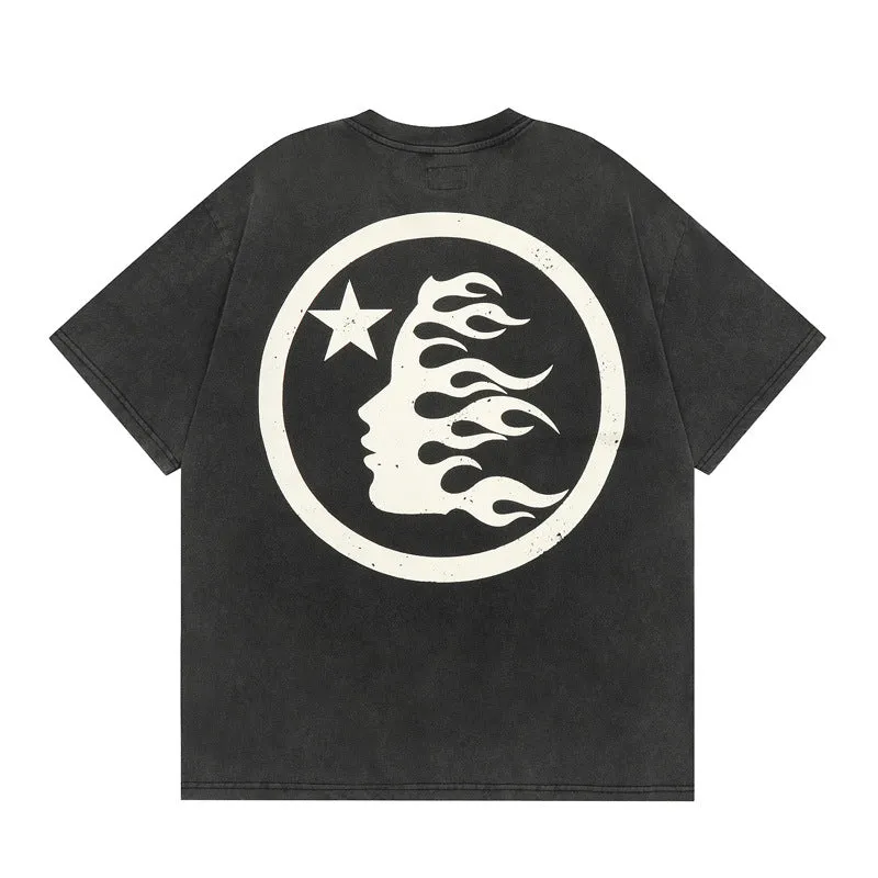 Hellstar T Shirt Simple Distressed Star Portrait Printing Casual Loose