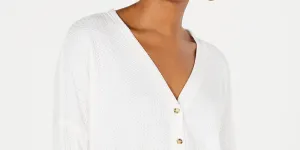 Hippie Rose Juniors' Waffle-Knit Button-Front Cardigan White Size Extra Large
