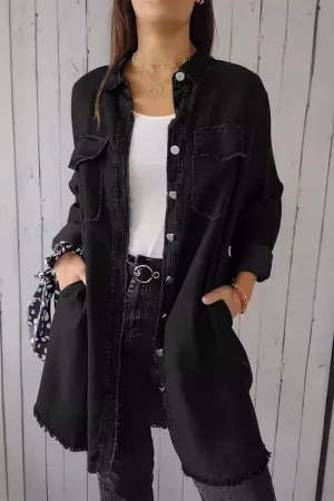 HTR1199 Oversized Denim Shirt Jacket Top