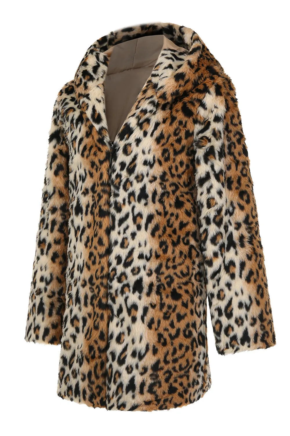 Inverno Masculino Mid-Length Leopard Faux Fur Coat