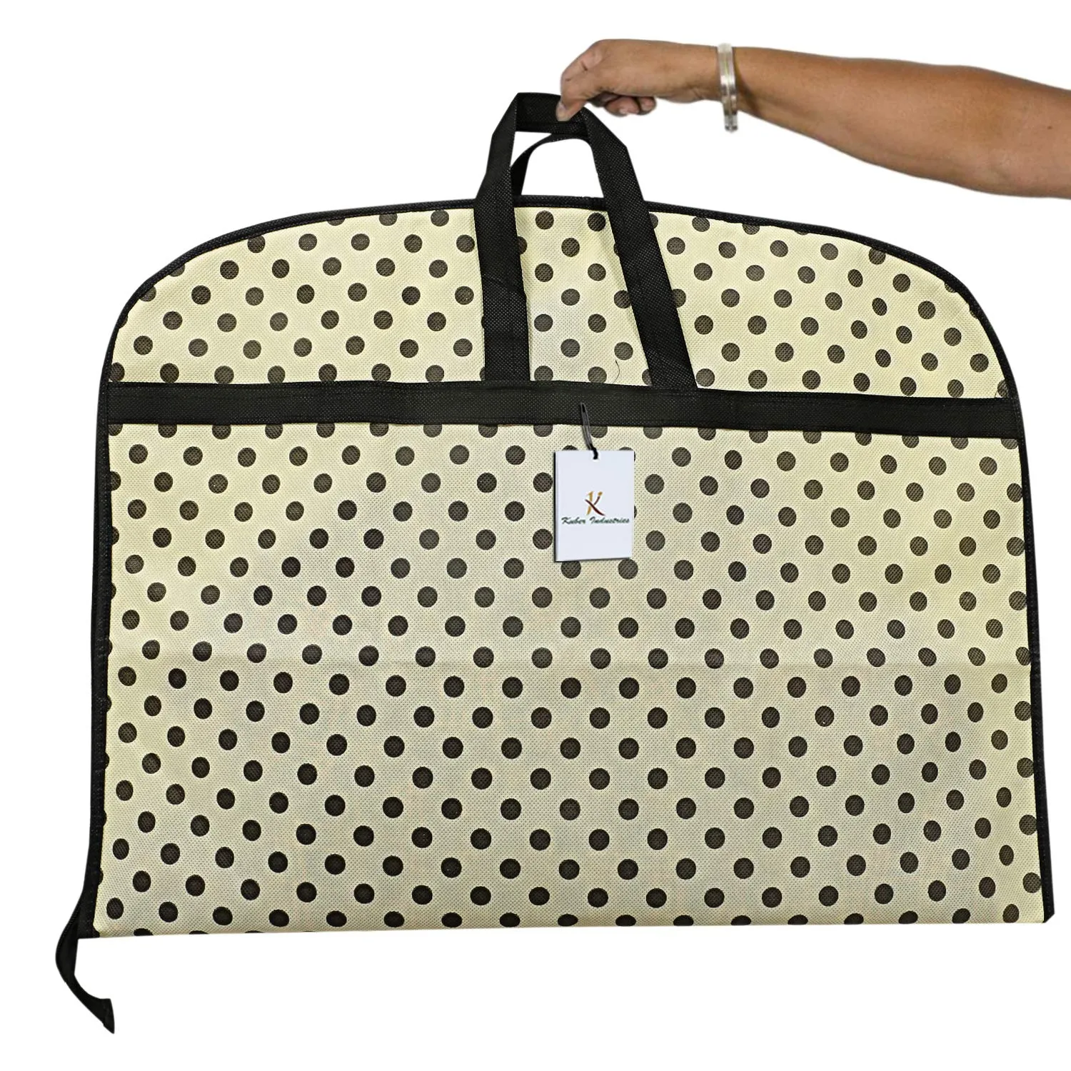 Kuber Industries Foldable Polka Dots Design 3 Piece Non Woven Coat Cover, Cream (CTKTC2418)