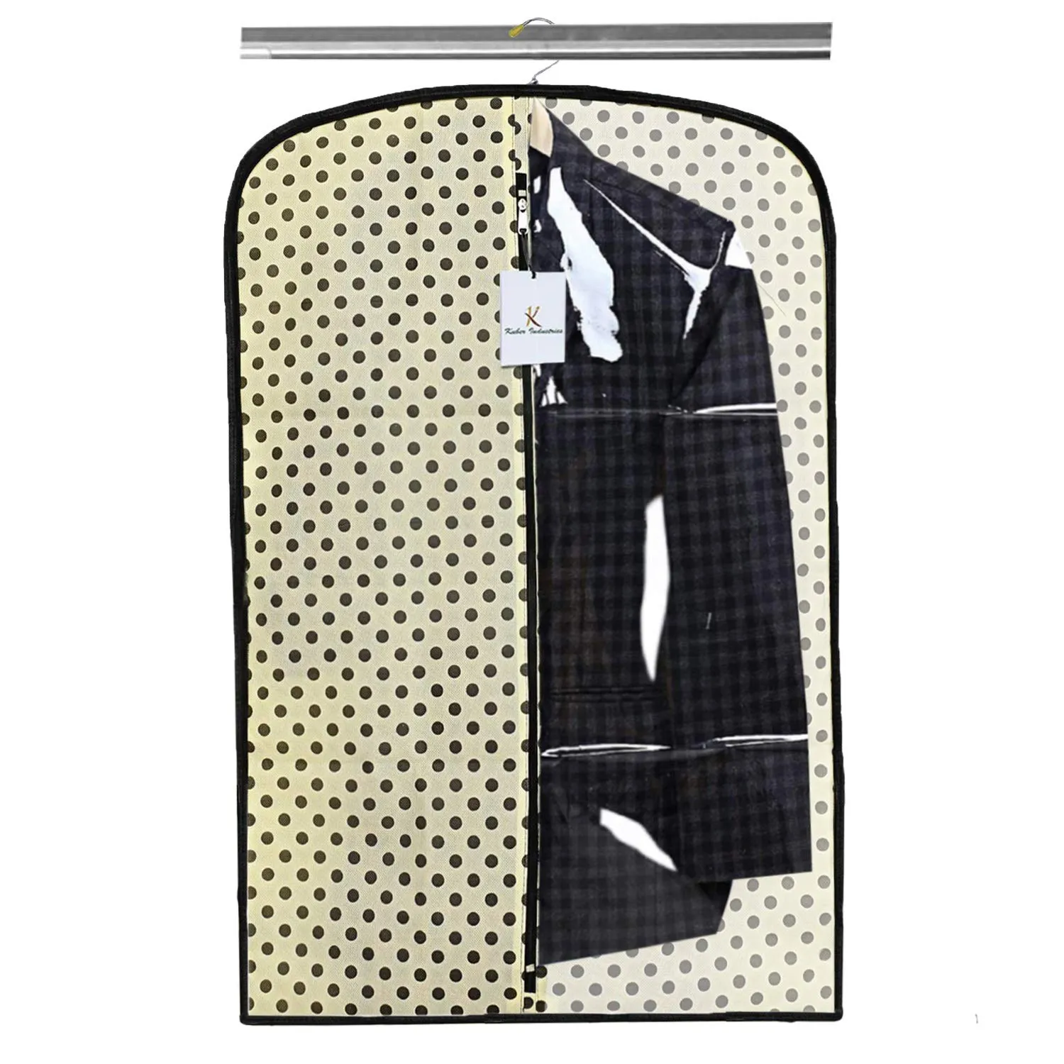 Kuber Industries Polka Dots Printed 3 Pieces Half Transparent Non Woven Men's Coat Blazer Cover (Cream) -CTKTC41995
